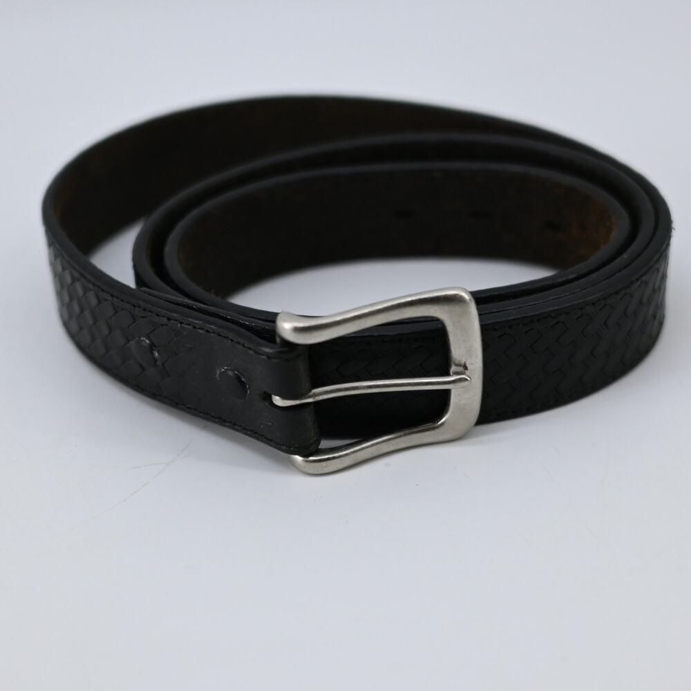 Men's Leather Belt Size 46 Black Basket Weave Casual Security Uniform
